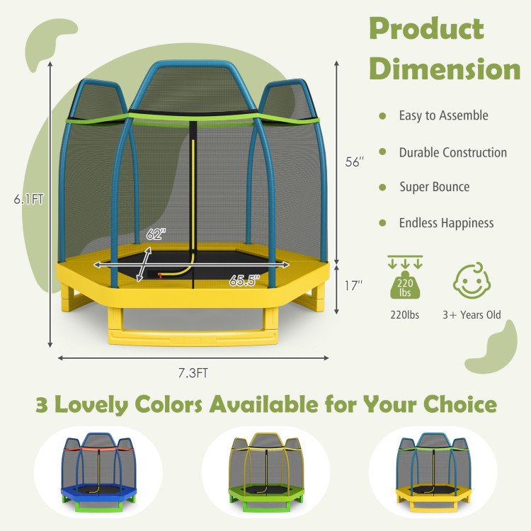 Trampolín recreativo para niños de 7 pies con cerramiento, excelente rebote y durabilidad, red de protección transpirable, de alta densidad, amplia entrada, estructura de acero robusta y resistente. - Imagen 3
