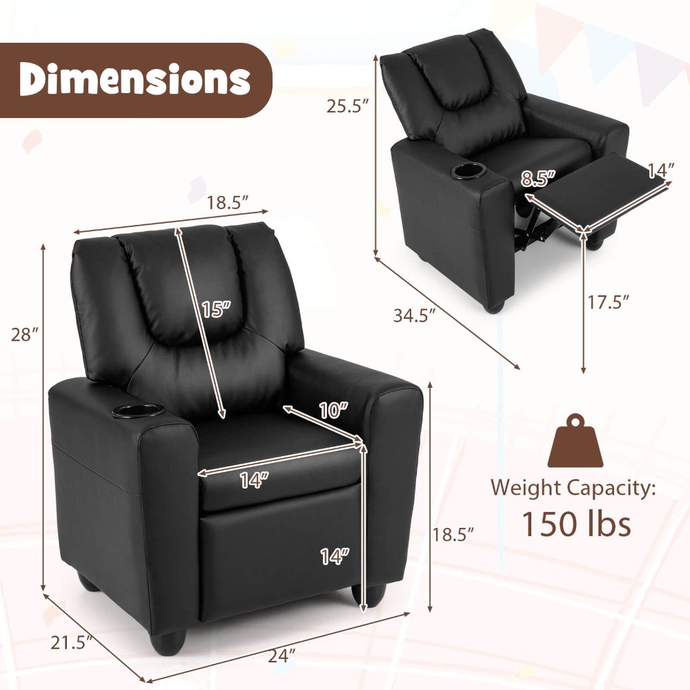 Costway Sillón reclinable para niños con reposapiés, portavasos y bolsillo lateral. Respaldo ajustable, asiento acolchado y diseño cómodo ideal para ver TV, leer o descansar. - Imagen 4