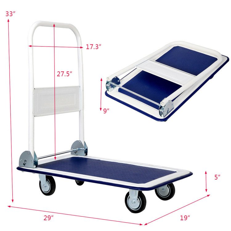 Costway Carro plataforma plegable 330 lb, base resistente con ruedas giratorias y mango abatible. Ideal para mover cajas, mercadería o cargas pesadas en bodega u hogar. - Imagen 3