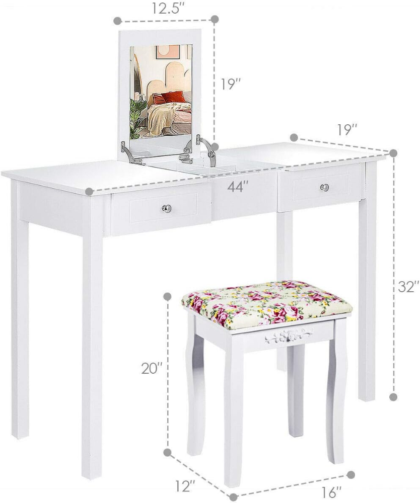 Giantex tocador de maquillaje con espejo y 9 espacios de almacenamiento. Elegante, práctico e ideal para dormitorio o área de belleza. - Imagen 3