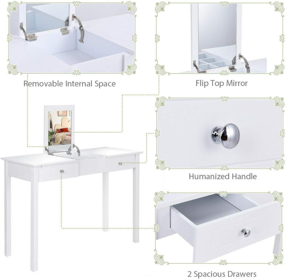Giantex tocador de maquillaje con espejo y 9 espacios de almacenamiento. Elegante, práctico e ideal para dormitorio o área de belleza. - Imagen 4