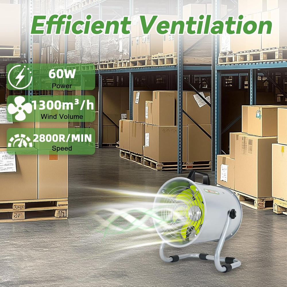 Soplador utilitario, para ventilación, de 8 plg., escape con manguera de conducto de 16.4 pies, alta velocidad de bajo ruido de 2800 RPM para soldadura industrial, cabinas de pintura, sótanos y almac - Imagen 5