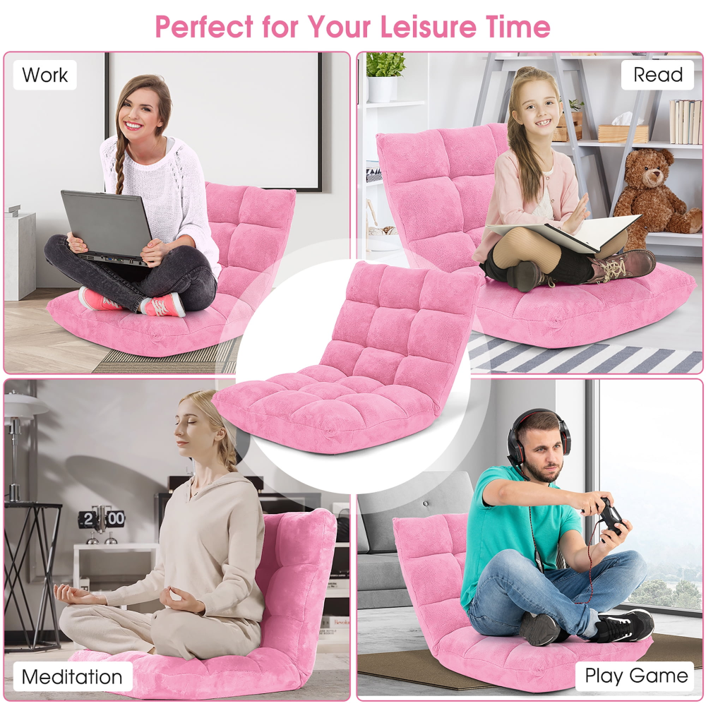 Costway silla de piso ajustable en 14 posiciones, plegable y acolchada, color rosa. Ideal para leer, descansar o jugar. - Imagen 3
