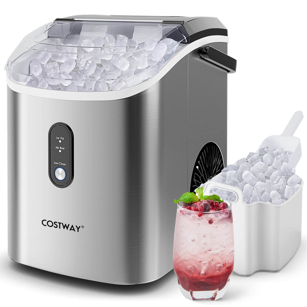 Máquina de Hielo para Encimera con Pellets Suaves y Masticables, Hielo Listo en 6 Min, Plateado, Funcionamiento inteligente con un solo botón, Cuenta con un ciclo de autolimpieza de 15 minutos