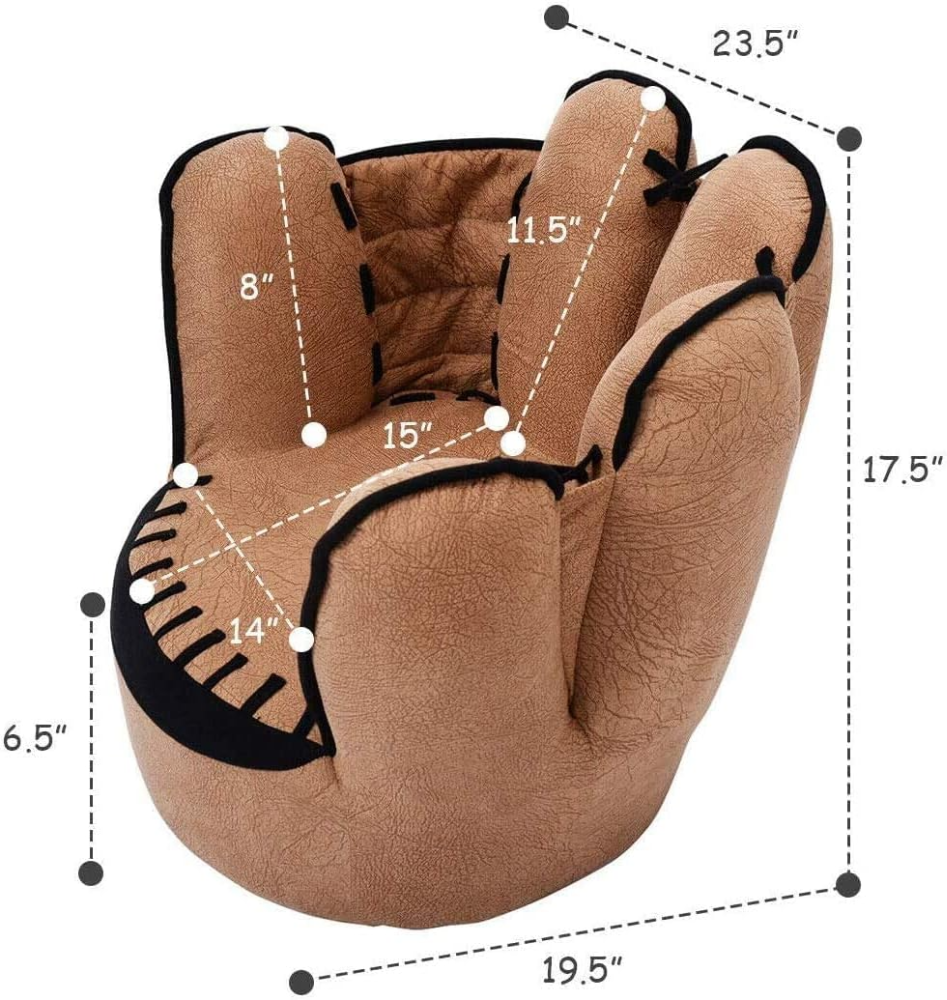 Sofá para niños, silla tapizada para niños pequeños con construcción de madera, sillón con forma de guante de béisbol para niños y niñas, color marrón - Imagen 2