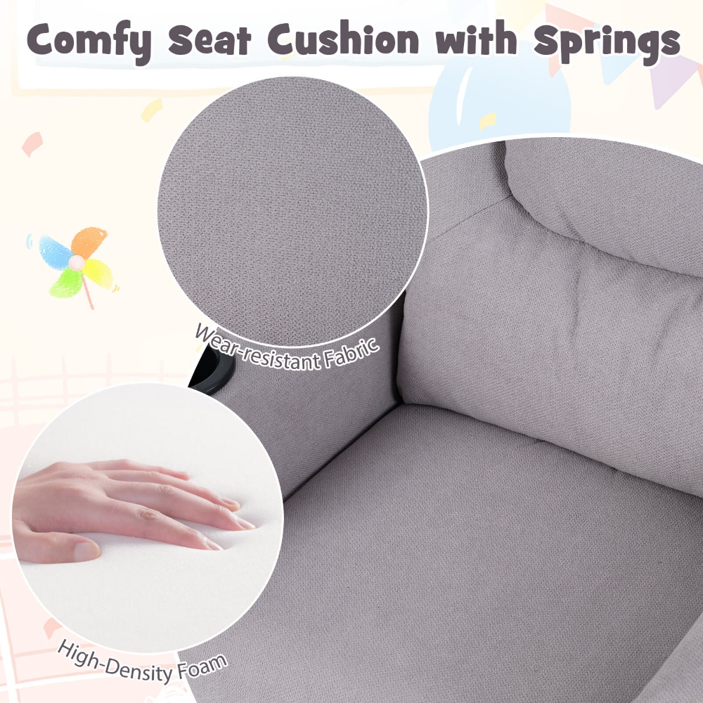 Sofá reclinable para Niños con Portavasos con Respaldo y Reposapiés Ajustables para Niños y Niñas Gris - Imagen 2