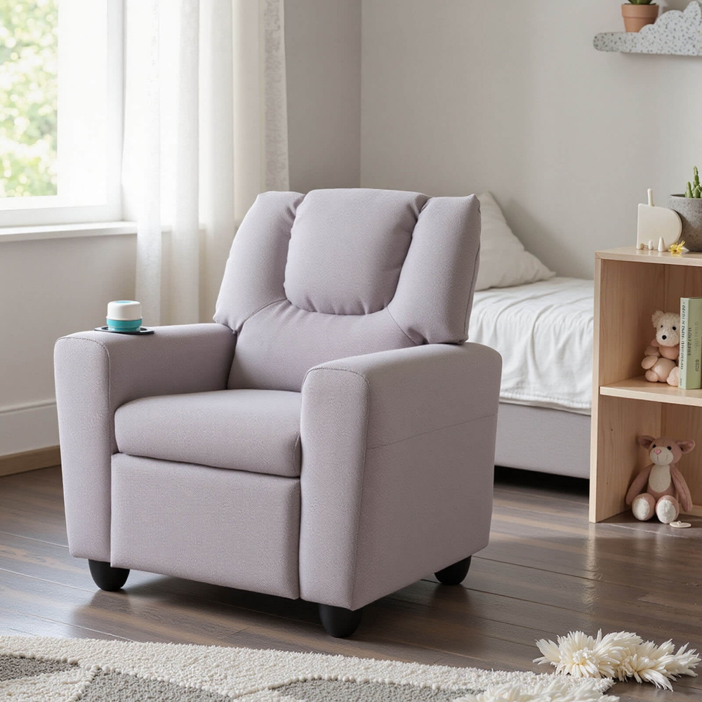 Sofá reclinable para Niños con Portavasos con Respaldo y Reposapiés Ajustables para Niños y Niñas Gris - Imagen 5