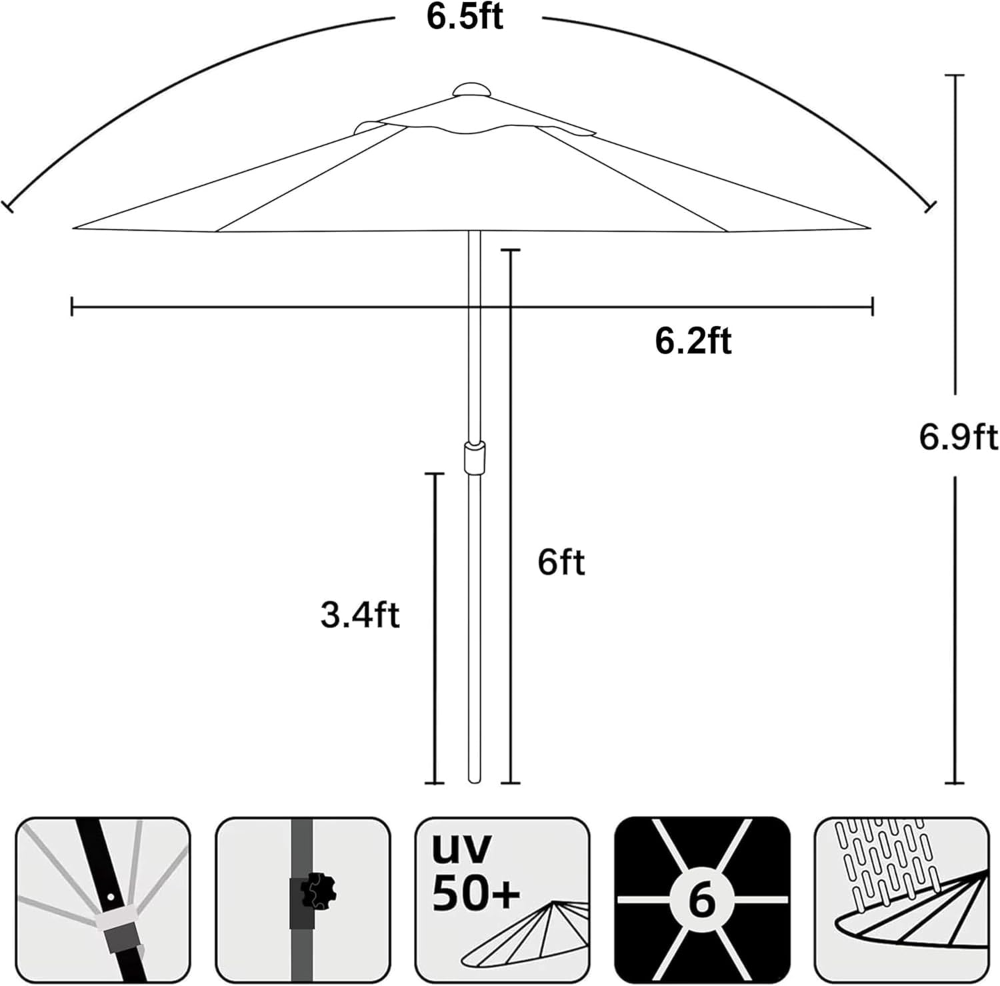 Sombrilla AMMSUN de 5.8' con protección UPF50+ e inclinación regulable. Su estructura de acero es ideal para balcones y patios pequeños. ¡Obtén sombra fresca y protección solar con estilo! - Imagen 4