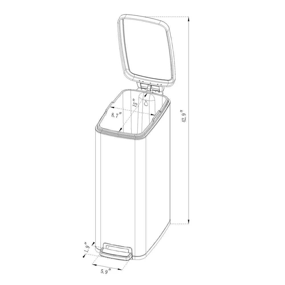 Cubo de basura Slim Step de 45 litros - Brightroom?: Cubo de basura de cocina de acero inoxidable, para interiores, acabado liso, color plata, capacidad de 11,8 galones. - Imagen 5