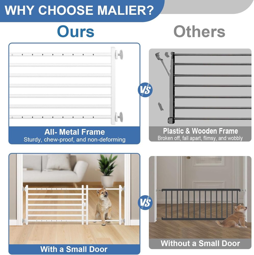 Malier Puerta de metal para perros con puerta, puerta de perro expandible de 26 a 43 pulgadas de ancho - Imagen 3