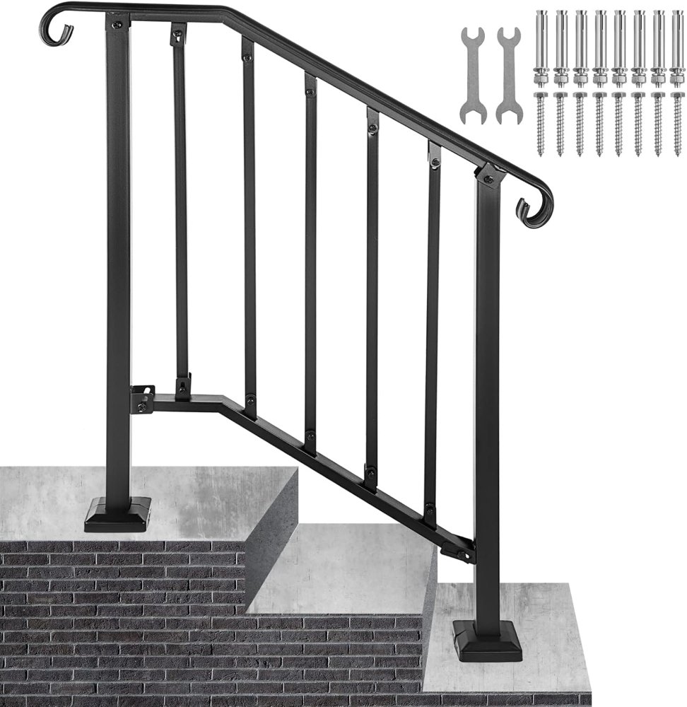 TMEE Pasamanos para escalones al aire libre, se adapta a barandillas de escalera de 1 a 3 escalones, barandilla de escalera se adapta con kit de instalación, pasamanos de transición para escalones