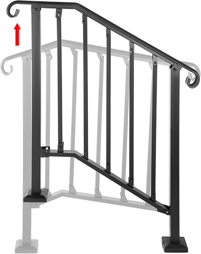TMEE Pasamanos para escalones al aire libre, se adapta a barandillas de escalera de 1 a 3 escalones, barandilla de escalera se adapta con kit de instalación, pasamanos de transición para escalones - Imagen 2