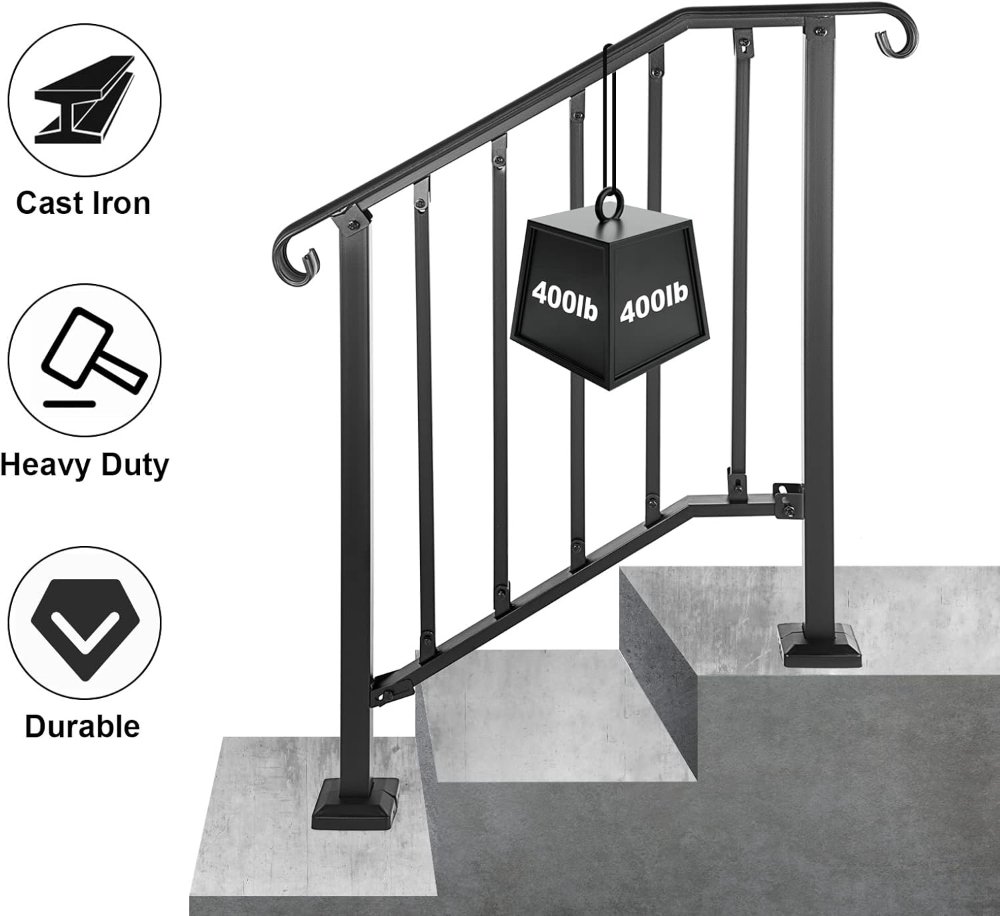 TMEE Pasamanos para escalones al aire libre, se adapta a barandillas de escalera de 1 a 3 escalones, barandilla de escalera se adapta con kit de instalación, pasamanos de transición para escalones - Imagen 3