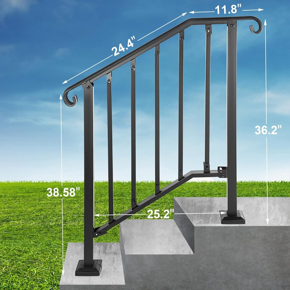 TMEE Pasamanos para escalones al aire libre, se adapta a barandillas de escalera de 1 a 3 escalones, barandilla de escalera se adapta con kit de instalación, pasamanos de transición para escalones - Imagen 4