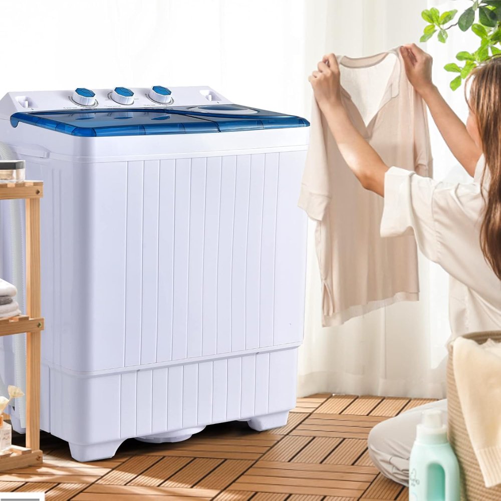 Lavadora portátil Costway 12 kg con doble tina, centrifugado 8 kg, temporizador y bomba integrada. Ideal para casas, dormitorios y apartamentos. VALORADA
