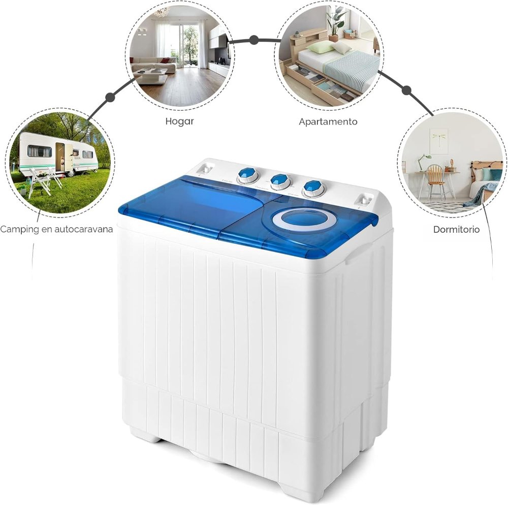 Lavadora portátil Costway 12 kg con doble tina, centrifugado 8 kg, temporizador y bomba integrada. Ideal para casas, dormitorios y apartamentos. VALORADA - Imagen 4