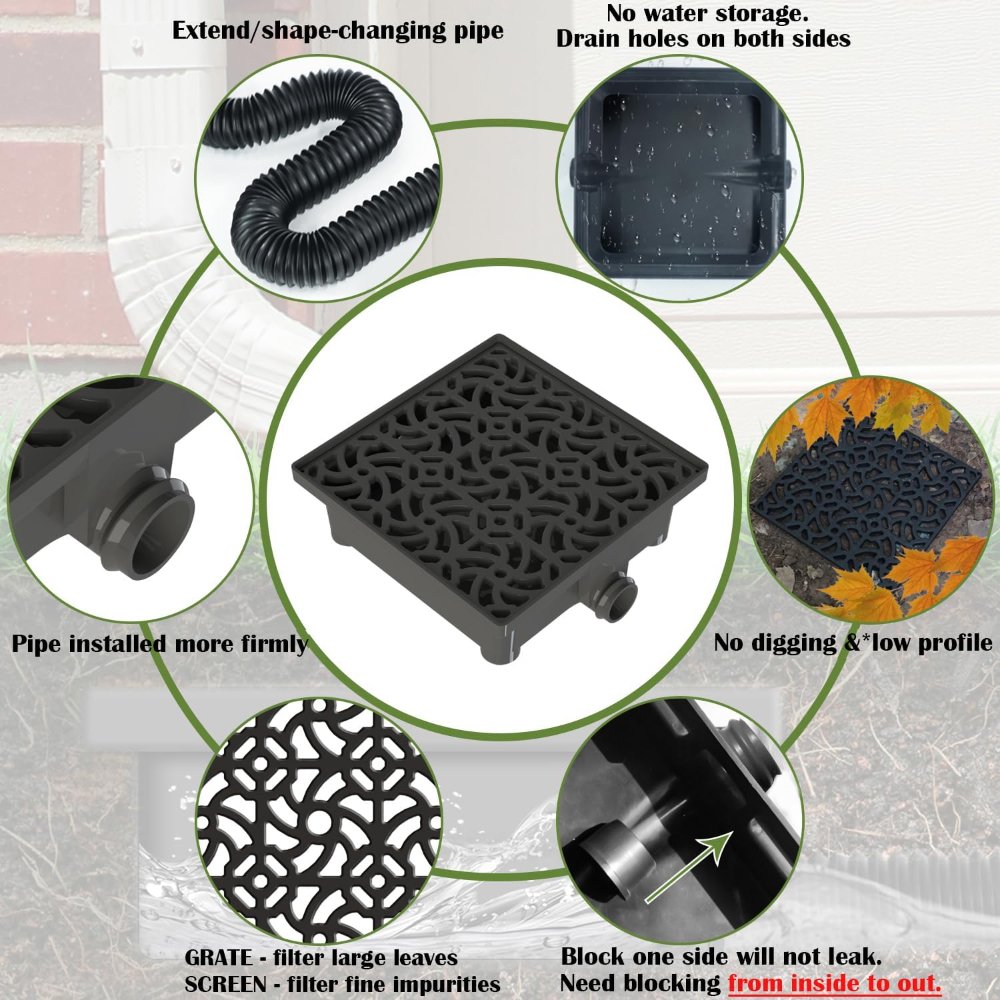 extensiones de bajante de canalón, extensor de bajante de perfil bajo mejorado de 12 x 12 pulgadas, sin drenaje francés de excavación profunda, extensión de tubo flexible de hasta 8.2 pies, - Imagen 4