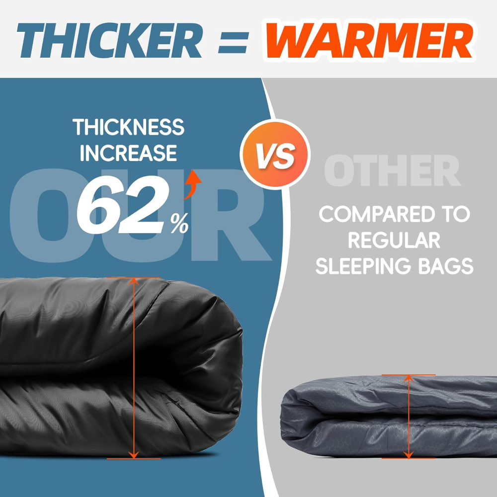 Saco de dormir de invierno de 0 grados para adultos y niños con almohada, saco de dormir para clima frío para 4 estaciones, camping, senderismo, mochilero, sacos de dormir para grandes y altos - Imagen 5