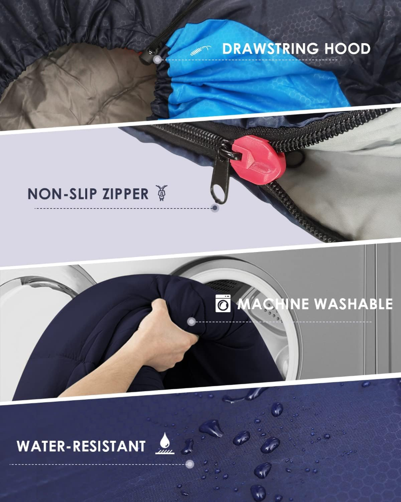 Sacos de dormir para adultos, ligeros y lavables a máquina, resistentes al agua, saco de dormir para mochileros y camping para clima cálido y frío, artículos esenciales de camping - Imagen 2