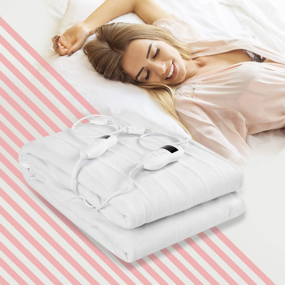 Protector queen de colchón térmico con seguridad con 8 regulaciones de temperatura, función de temporizador de 4 modos, manta eléctrica lavable y desmontable, color blanco