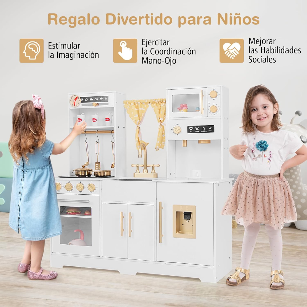 GOPLUS cocina de juguete infantil con cafetera, horno, fregadero, microondas, luces y sonidos. Medidas 90 x 30 x 90 cm. - Imagen 5