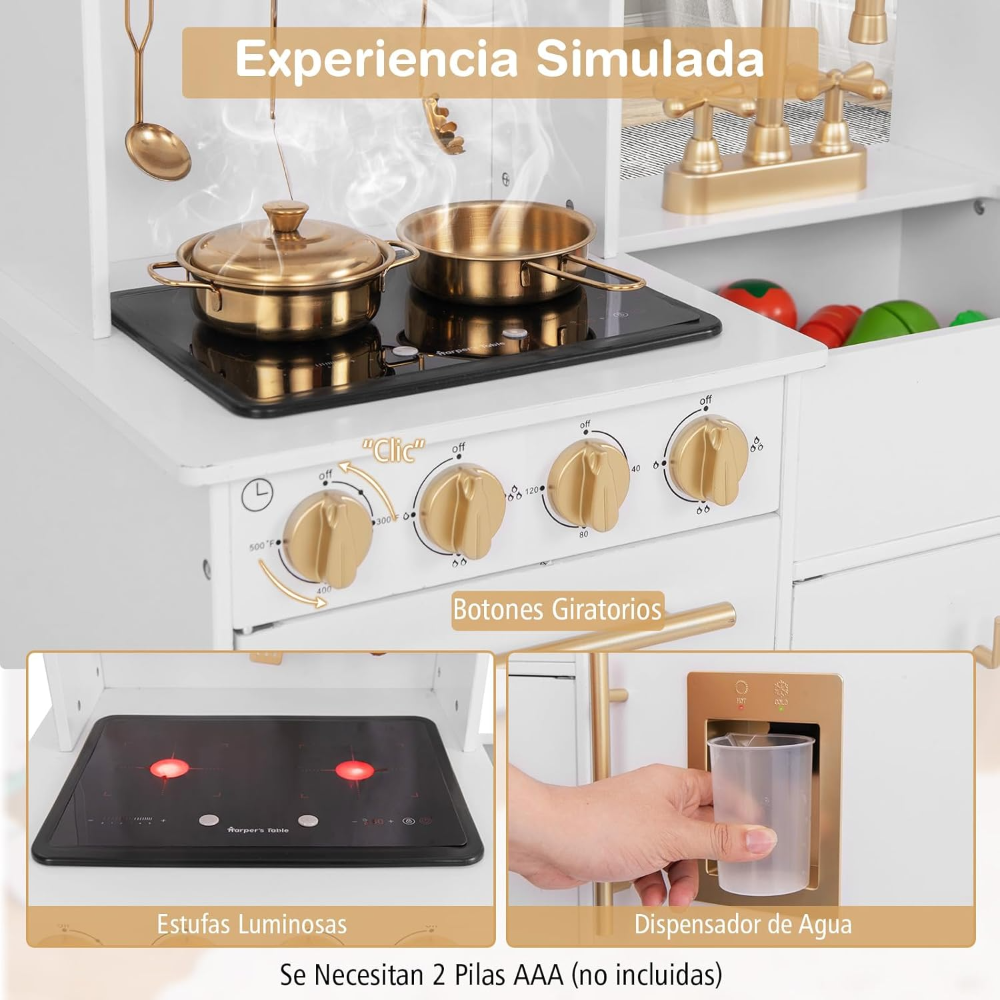 GOPLUS cocina de juguete infantil con cafetera, horno, fregadero, microondas, luces y sonidos. Medidas 90 x 30 x 90 cm. - Imagen 6