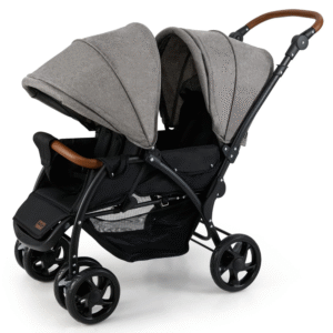 Cochecito doble, plegable en tándem para bebé con respaldo ajustable, reposapiés de dosel, arnés de 5 puntos, canasta de almacenamiento, cochecito doble compacto convertible para bebés y niños pequeño