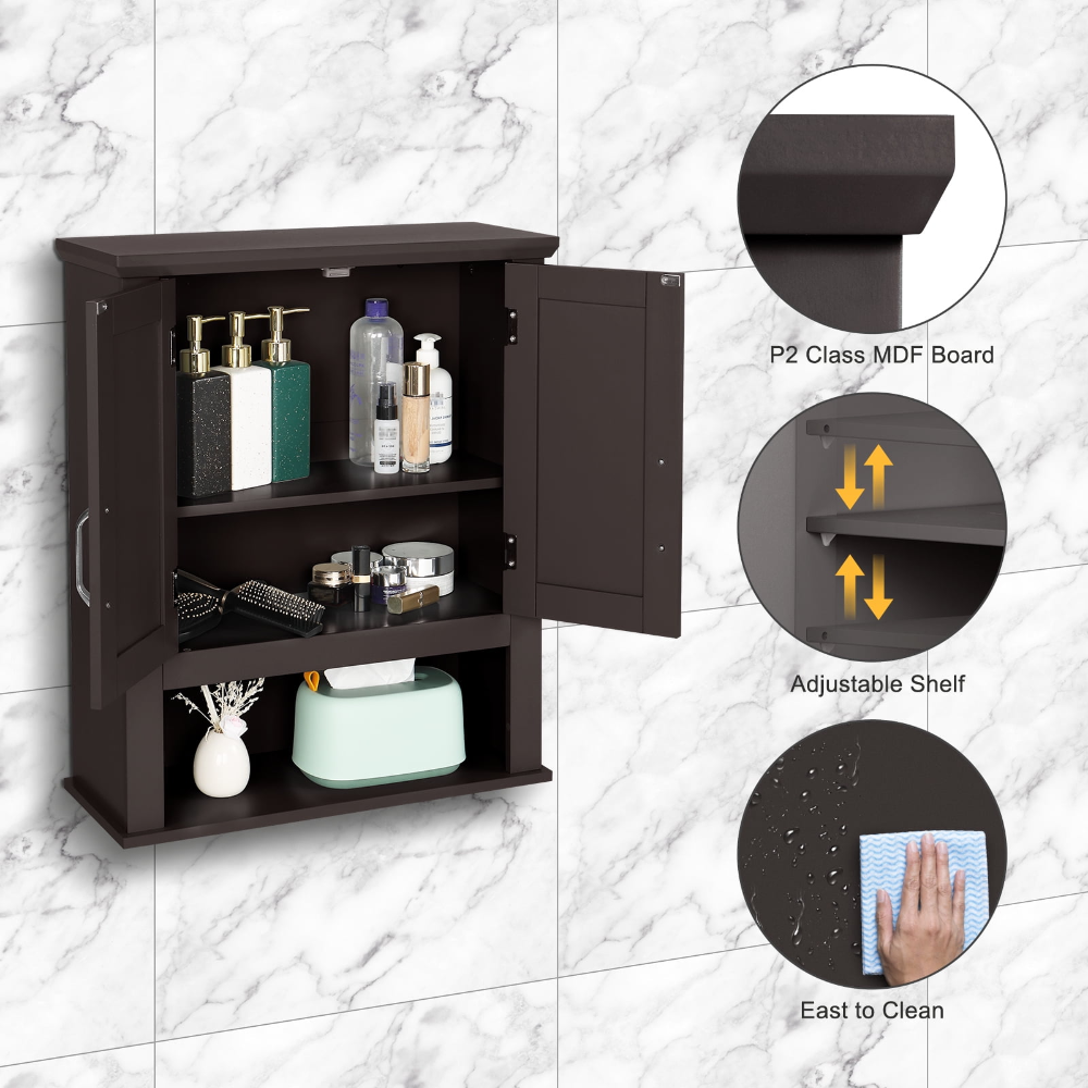 VINGLI gabinete flotante espresso de 2 puertas, ideal para baño, cocina u oficina; ayuda a organizar medicinas, artículos de aseo y accesorios. - Imagen 2