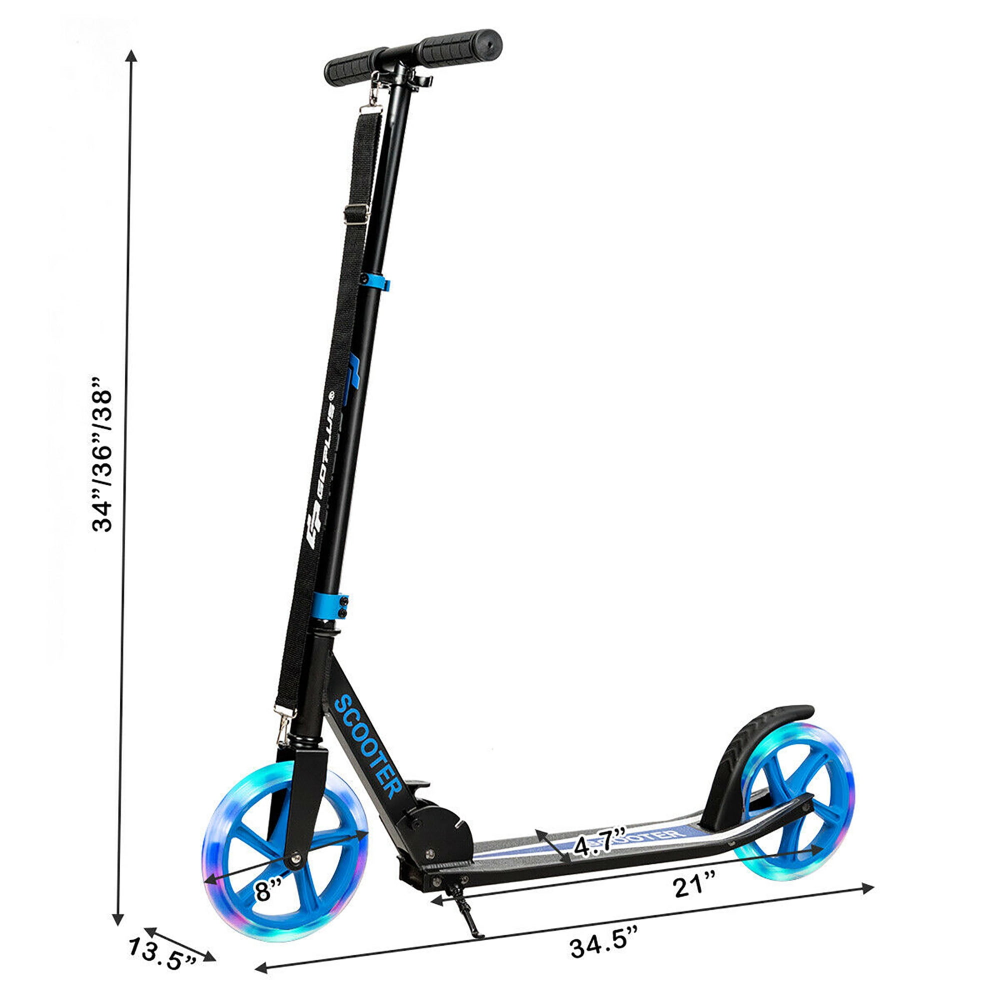 Patinete deportivo con ruedas LED para Niños y Adolescentes Azul, ajustable en 3 niveles con empuñadura de esponja suave, sistema de plegado sencillo, incluye una correa para transportarlo fácilmente - Imagen 6