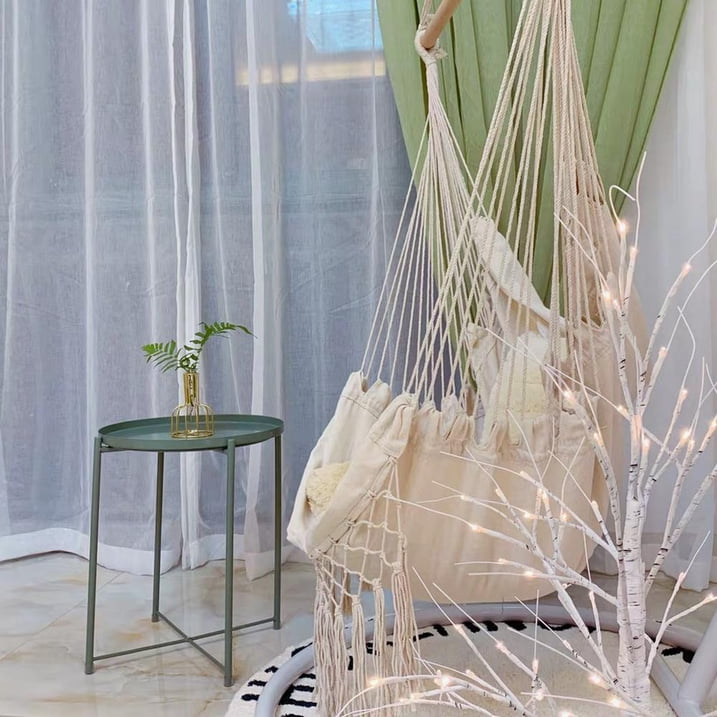 Hamaca con borlas para exteriores, jardín, Patio, columpio de algodón blanco, cama colgante - Imagen 3