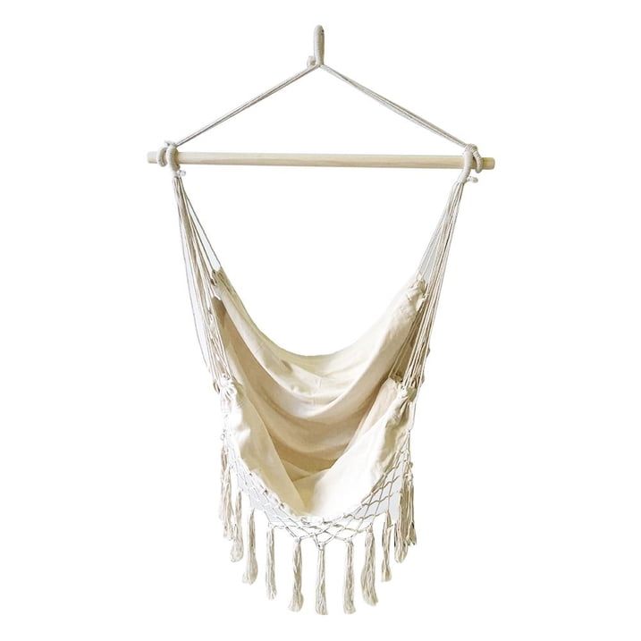 Hamaca con borlas para exteriores, jardín, Patio, columpio de algodón blanco, cama colgante - Imagen 4