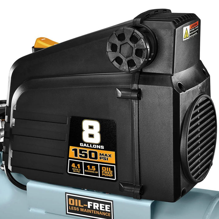 Compresor McGraw 8 gal, 1.5 HP, 150 PSI. Tanque horizontal de alta presión. Libre de aceite, bajo mantenimiento. Ideal para herramientas neumáticas pesadas con llenado rápido y transporte sencillo. - Imagen 4