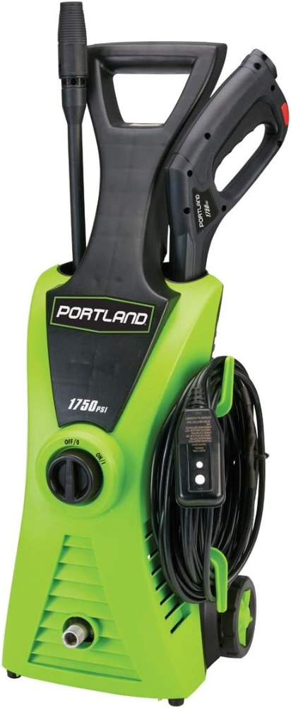 Portland lavadora a presión eléctrica 1750 PSI, 1.3 GPM, manguera de 20 pies y ruedas. Ideal para limpiar patios, autos y exteriores.