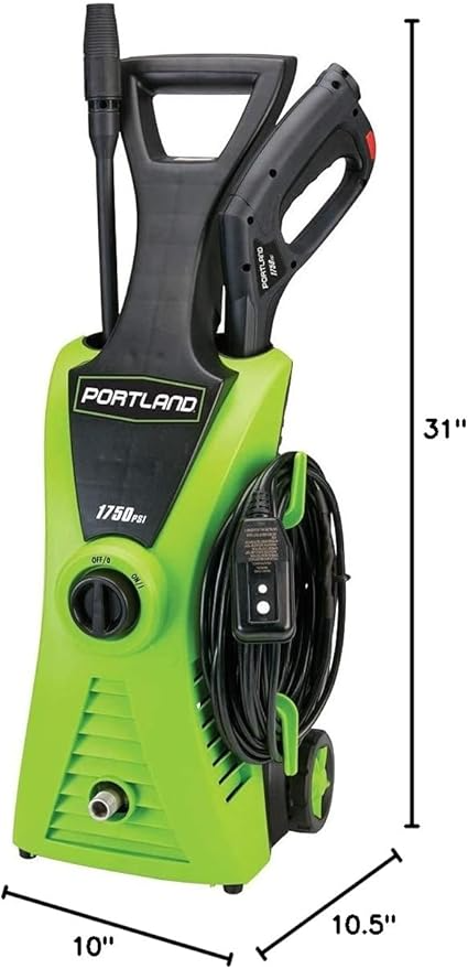 Portland lavadora a presión eléctrica 1750 PSI, 1.3 GPM, manguera de 20 pies y ruedas. Ideal para limpiar patios, autos y exteriores. - Imagen 3