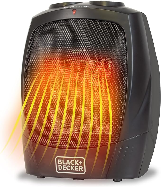 BLACK+DECKER BHDC201 Calentador personal de cerámica y ventilador, se adapta a tu escritorio de dormitorio u oficina, configúralo a baja temperatura (750 vatios) calor alto (1500 vatios), o ventilador