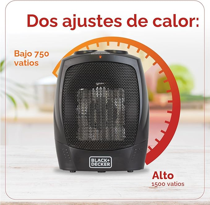 BLACK+DECKER BHDC201 Calentador personal de cerámica y ventilador, se adapta a tu escritorio de dormitorio u oficina, configúralo a baja temperatura (750 vatios) calor alto (1500 vatios), o ventilador - Imagen 3