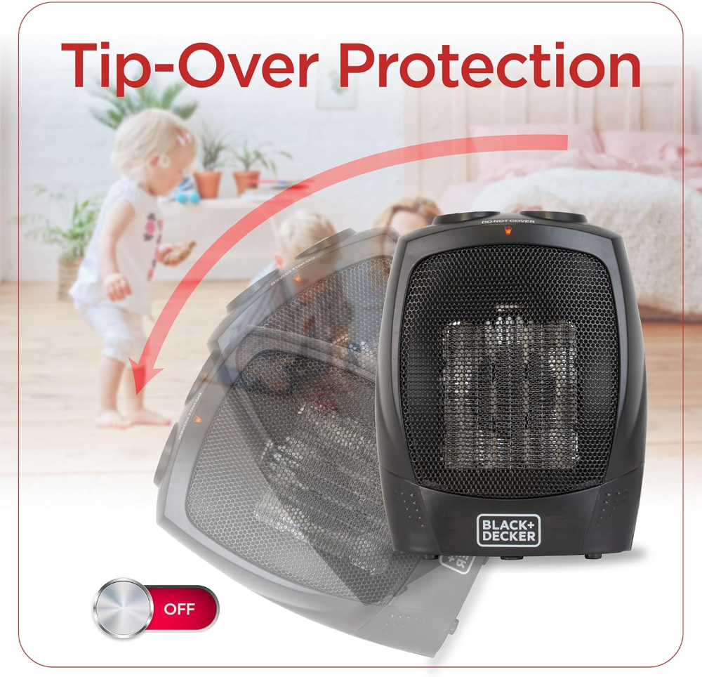BLACK+DECKER BHDC201 Calentador personal de cerámica y ventilador, se adapta a tu escritorio de dormitorio u oficina, configúralo a baja temperatura (750 vatios) calor alto (1500 vatios), o ventilador - Imagen 5