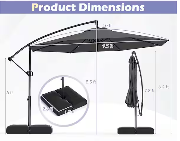 Costway Sombrilla Cantilever 10?ft: Protección solar inclinable, diseño offset, resistente y elegante para patio, terraza o jardín. - Imagen 3