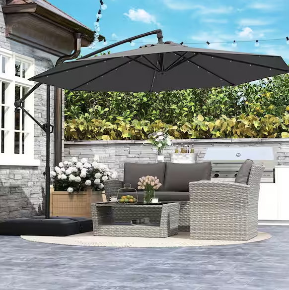 Costway Sombrilla Cantilever 10?ft: Protección solar inclinable, diseño offset, resistente y elegante para patio, terraza o jardín. - Imagen 4