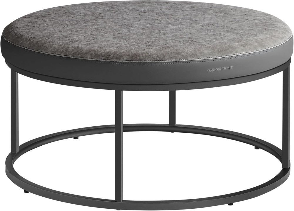 Otomana, mesa de centro redonda, reposapiés, parte superior reversible, asiento acolchado, mesa auxiliar, minimalista, marco de acero, carga máxima de 660 libras - Imagen 3