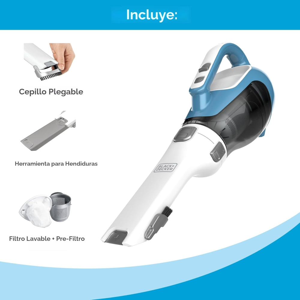 Aspiradora de mano inalámbrica Black+Decker CHV1410L azul/blanco, Elimina el pelo, la suciedad y los residuos de alfombras, interiores de automóviles, muebles y zonas de mucho tránsito. - Imagen 2