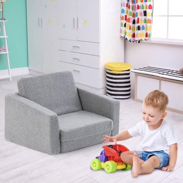 Sofá convertible 2 en 1 Honeyjoy para niños de 18-36 meses. De 24 in (60.9 cm) de largo, pasa de sillón a tumbona de 41.5 in (105.4 cm). Soporta 110 lb (49.8 kg). - Imagen 2