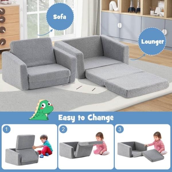 Sofá convertible 2 en 1 Honeyjoy para niños de 18-36 meses. De 24 in (60.9 cm) de largo, pasa de sillón a tumbona de 41.5 in (105.4 cm). Soporta 110 lb (49.8 kg). - Imagen 3