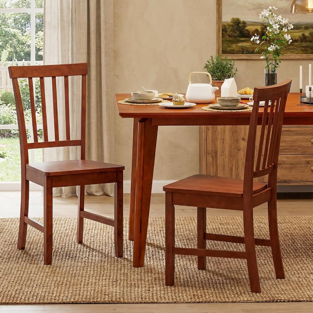 Giantex juego de 2 sillas de comedor de madera, estilo granja, respaldo de listones altos, sin brazos, patas de goma, ideales para cocina o comedor.