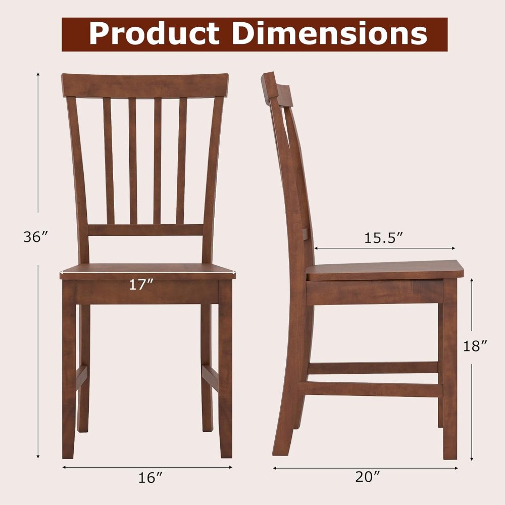 Giantex juego de 2 sillas de comedor de madera, estilo granja, respaldo de listones altos, sin brazos, patas de goma, ideales para cocina o comedor. - Imagen 5