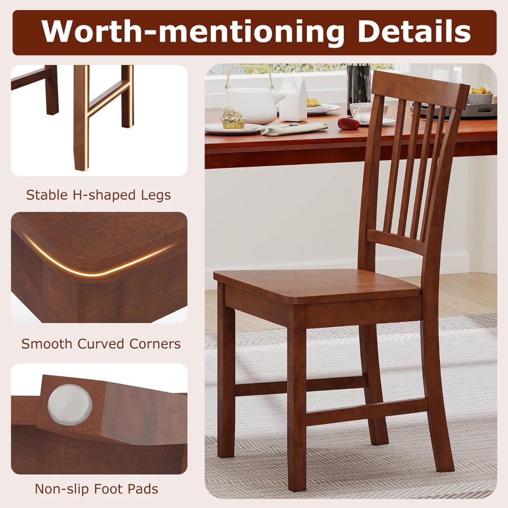 Giantex juego de 2 sillas de comedor de madera, estilo granja, respaldo de listones altos, sin brazos, patas de goma, ideales para cocina o comedor. - Imagen 6