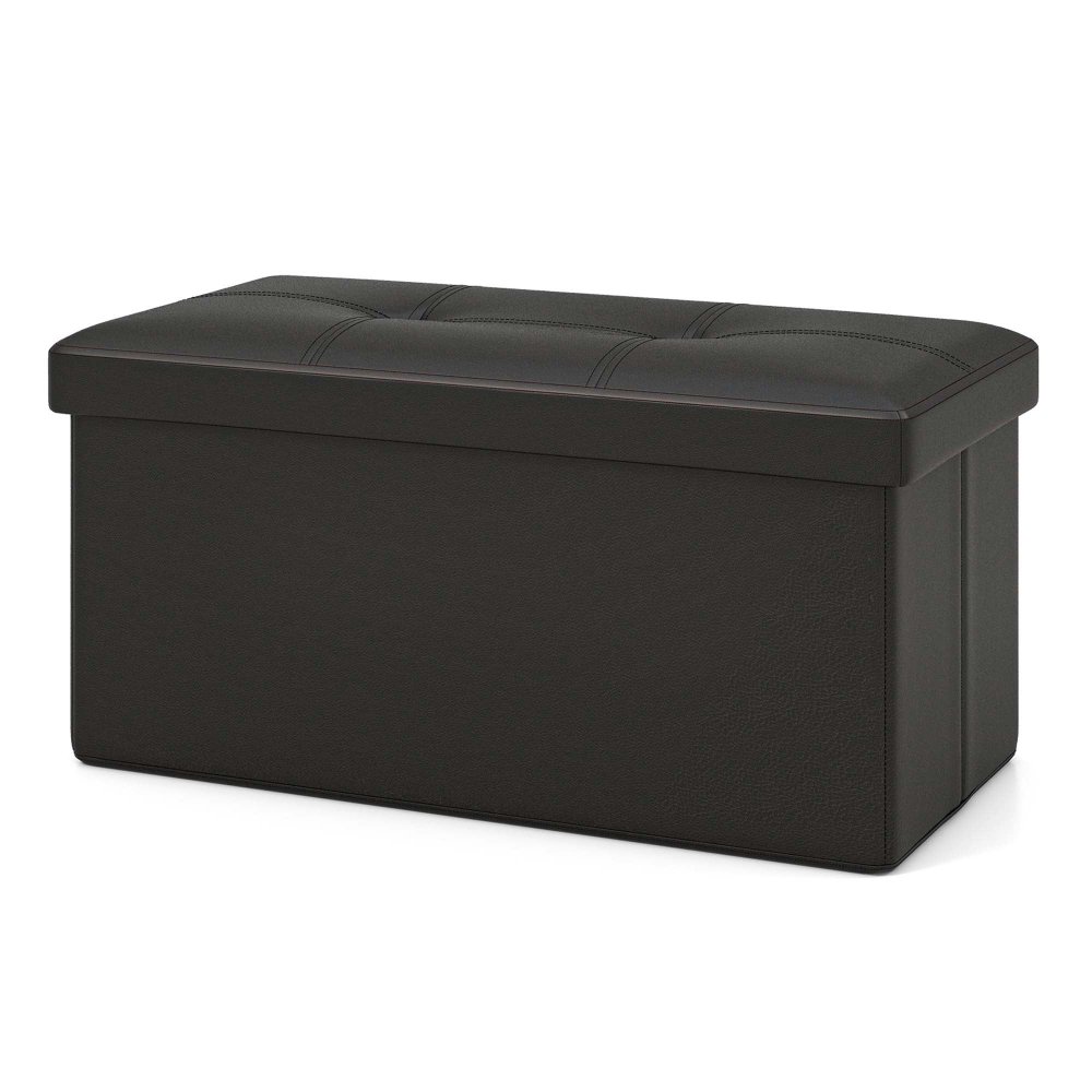 Costway otomana plegable rectangular negra, tapizada en cuero PVC, con 22.5 galones de almacenamiento. Ideal como asiento y organizador. - Imagen 4