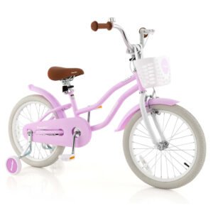 Costway Bicicleta para Niños de 18'' Bicicleta para Bebé con Rueda de Entrenamiento y Soporte para 4-8 Años Morado