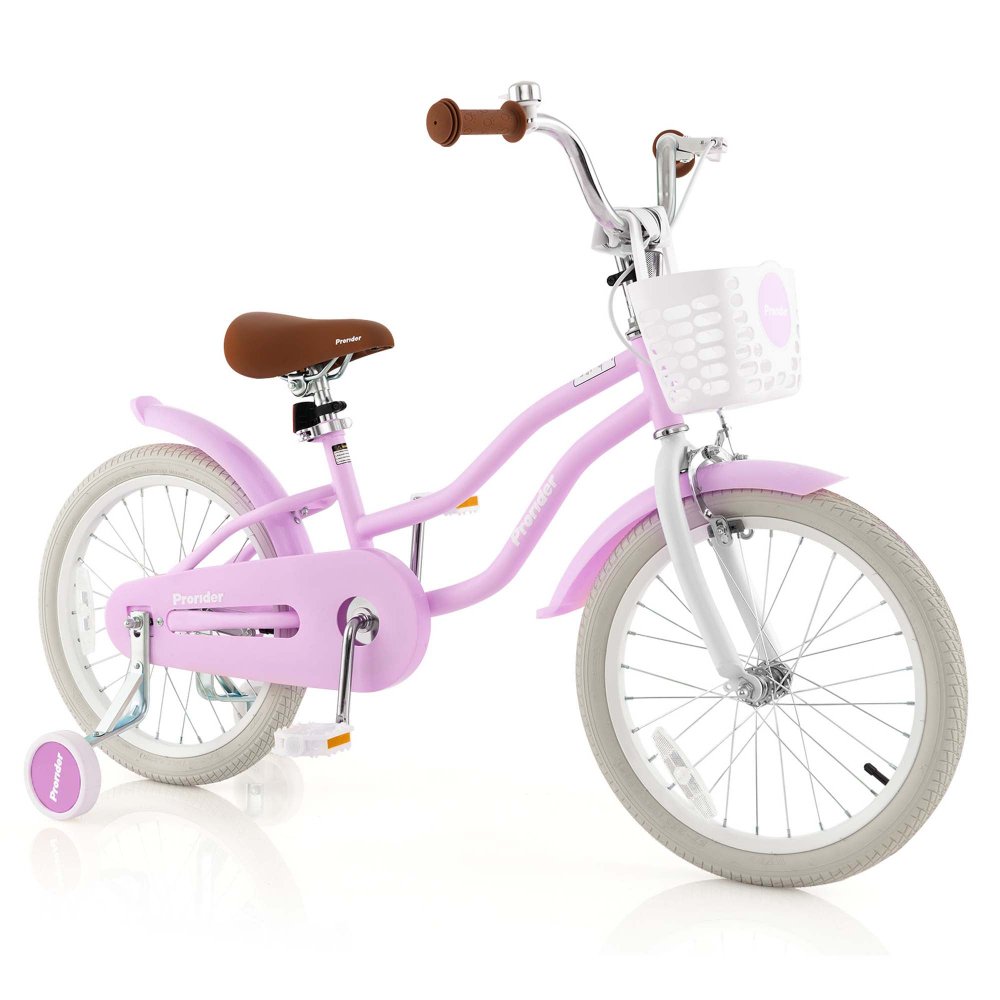 Costway Bicicleta para Niños de 18'' Bicicleta para Bebé con Rueda de Entrenamiento y Soporte para 4-8 Años Morado