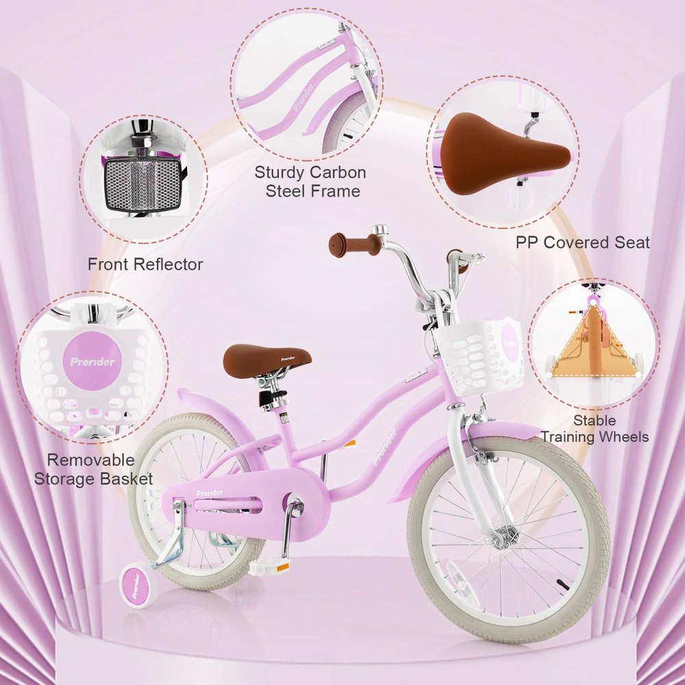 Costway Bicicleta para Niños de 18'' Bicicleta para Bebé con Rueda de Entrenamiento y Soporte para 4-8 Años Morado - Imagen 3